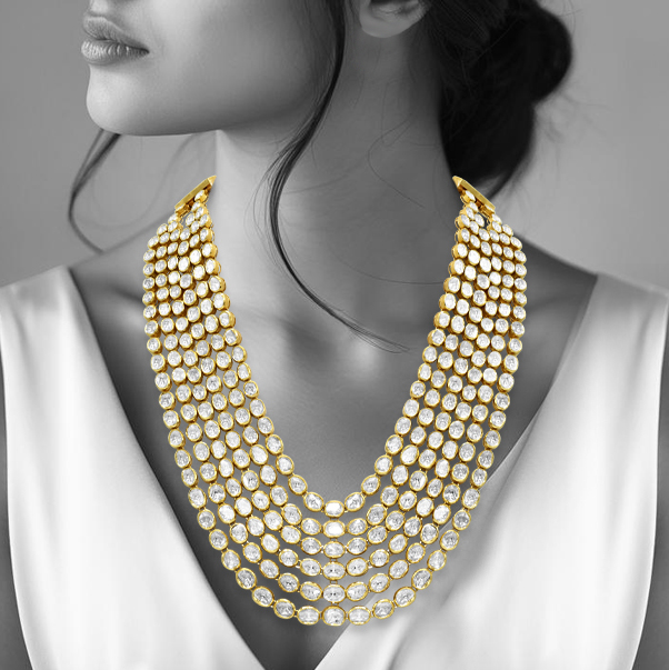 Six-Line Polki Necklace with Elegant Design